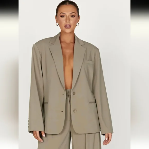 Meshki Simone Lined Oversized Blazer Button Olive Jacket Size Medium New - Picture 1 of 16